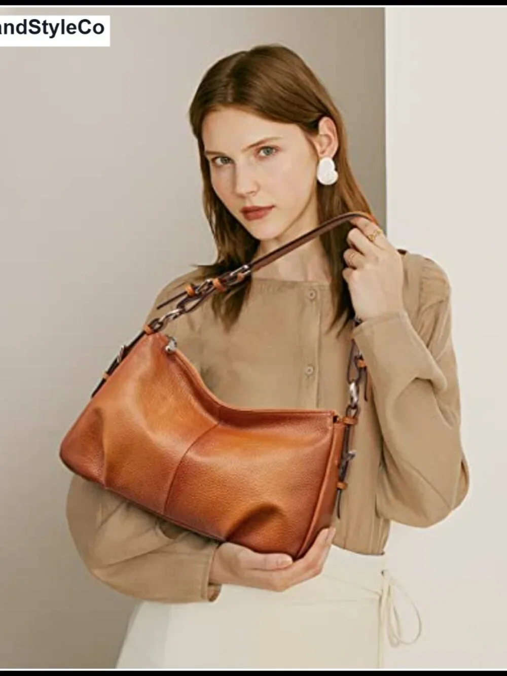 Genuine Leather Hobo Handbag - Top Handle Shoulder Bag